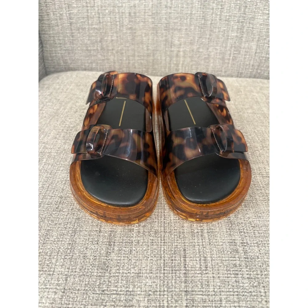 Dolce Vita Julisa Tortoise Vinyl Double Strap Jelly Slide Sandals Brown Womens 9